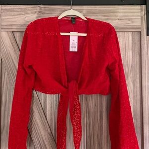 NWT Red Tie-Front Top